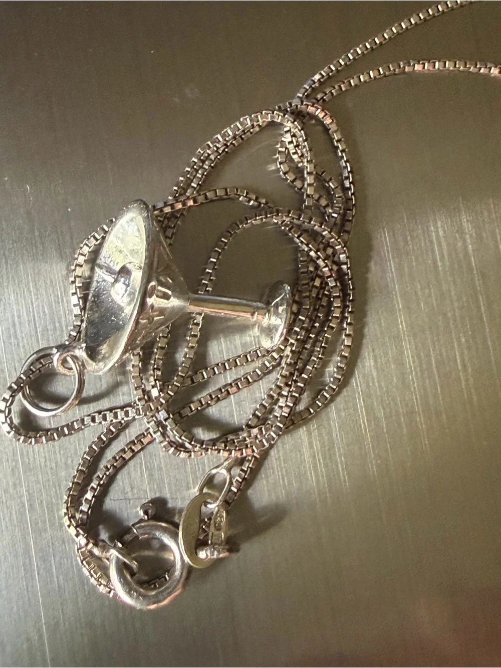 Sterling Silver 925 Dirty Martini 🍸 with an olive 🫒 Pendant 18” Necklace